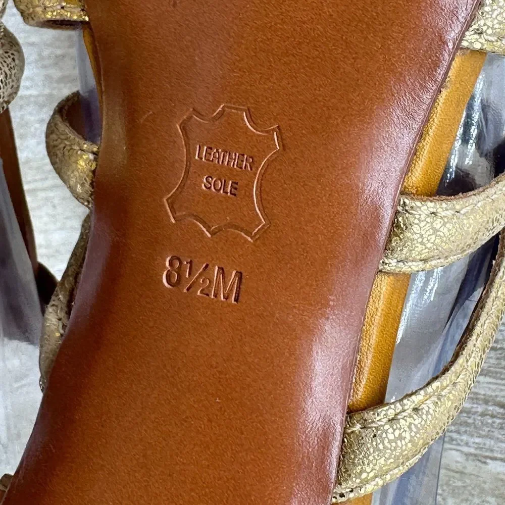 Tory‎ Burch Charlene Gold Ankle Strap Gladiator High Heels Sandals 8.5 Pumps